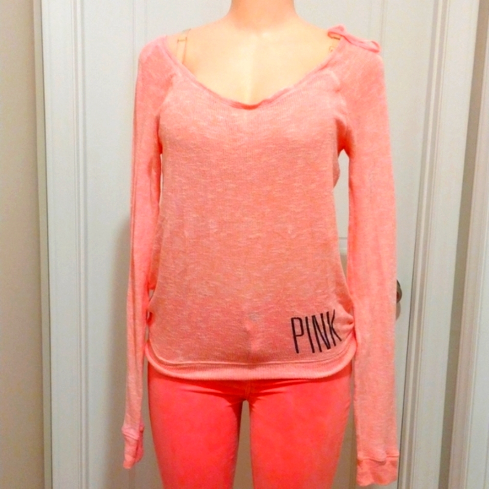 Victoria Secret Pink Knit long sleeve Top, Pink color size XS Lightweight